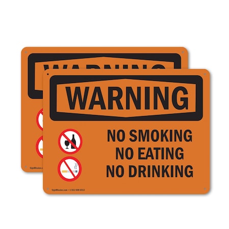 Signmission No Smoking No Eating No Drinking OSHA Warning Sign, Plastic, 10in W x 7in L, 2PK OS-2PACK-WS-P-710-L-12712